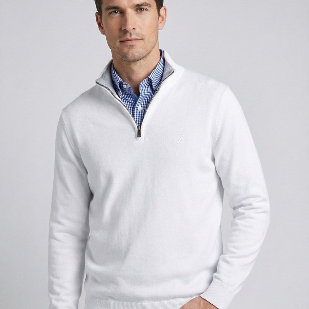Nautica Men's White Zip-Up Sweater